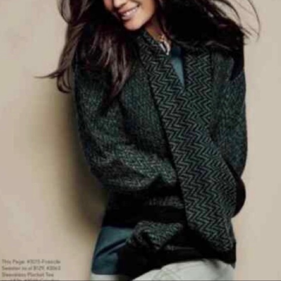 CAbi #3015 Fireside Green Black Knit Scarf Cardigan Sweater Size Medium - Picture 2 of 9